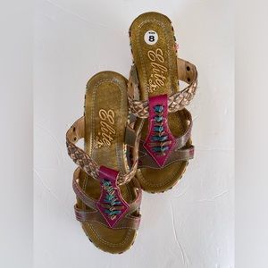 ELITE By CORKYS Sandals Heels Brown Multi Color Pink Slip On Rest Women’s 8